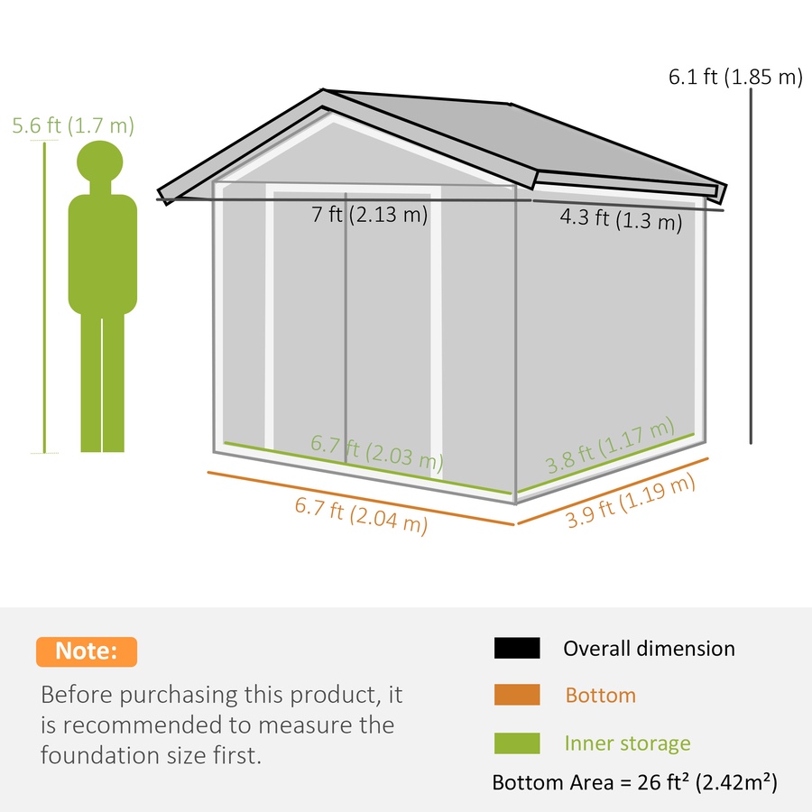 Image 964873_ALTMORE2.jpg, Product 964-873 / Price $319.99 - $379.99, 7' x 4' Garden Storage Shed w/ Foundation Kit and Double Doors from Outsunny on TSC.ca's Home & Garden department