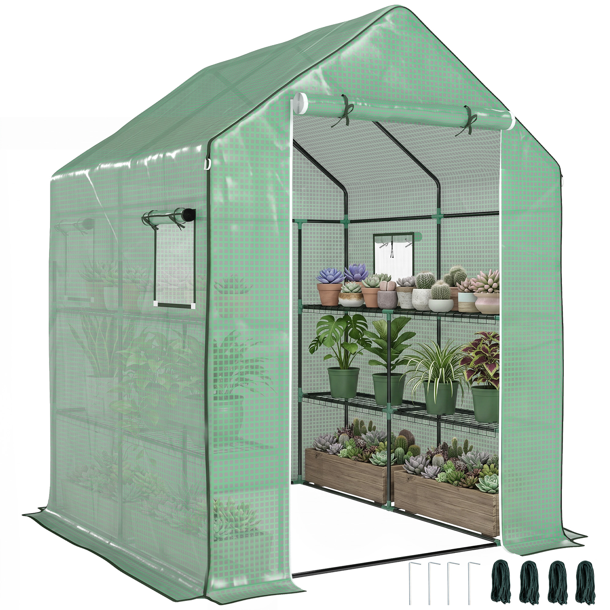 Outsunny Walk-in Greenhouse with 8 Shelves, Outdoor Green House