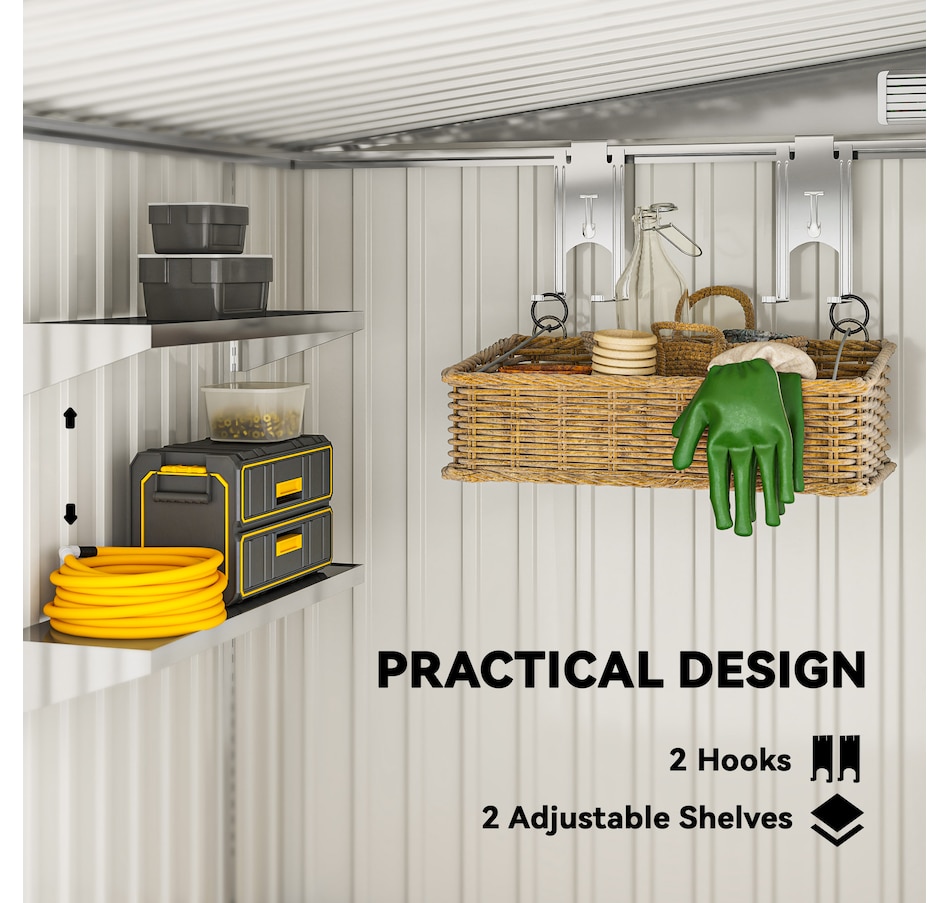 Image 964901_ALTMORE12.jpg, Product 964-901 / Price $399.99, Outsunny 5 x 7FT Lean to Outdoor Storage Shed w/ Foundation, Light Grey from Outsunny on TSC.ca's Home & Garden department