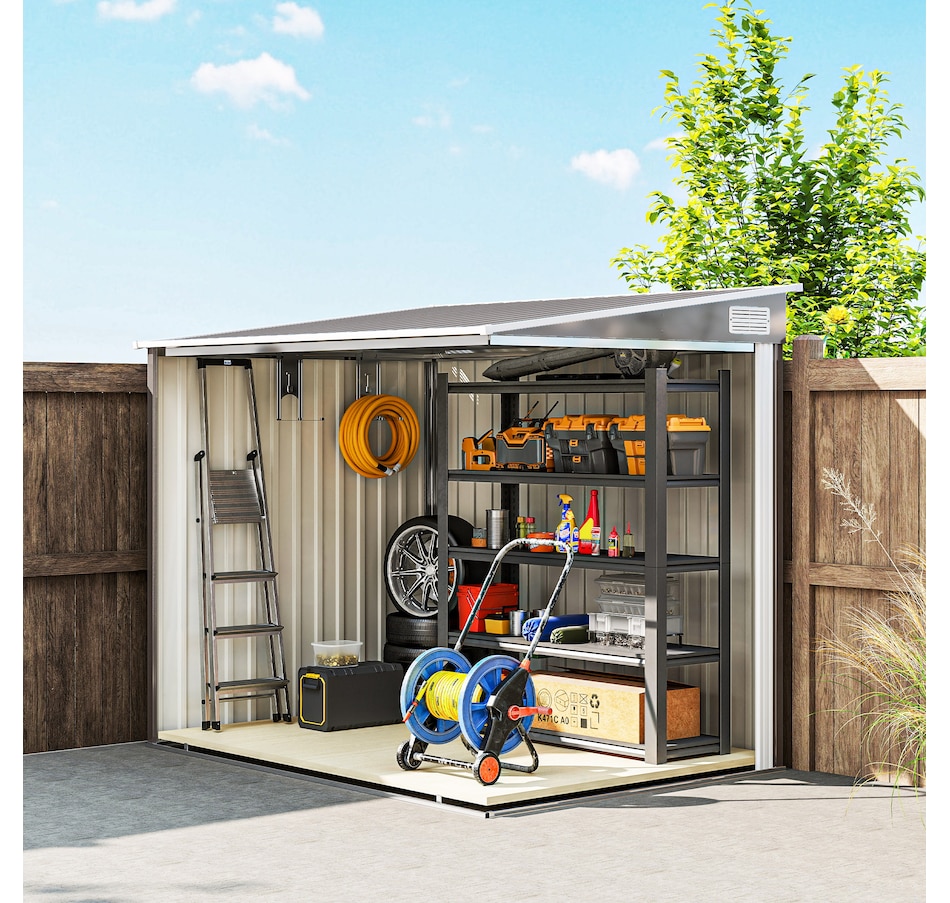 Image 964901_ALTMORE16.jpg, Product 964-901 / Price $399.99, Outsunny 5 x 7FT Lean to Outdoor Storage Shed w/ Foundation, Light Grey from Outsunny on TSC.ca's Home & Garden department