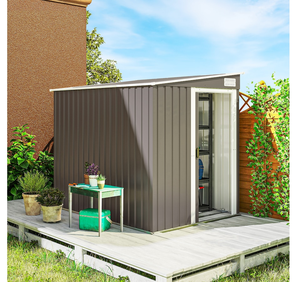 Image 964901_ALTMORE9.jpg, Product 964-901 / Price $399.99, Outsunny 5 x 7FT Lean to Outdoor Storage Shed w/ Foundation, Light Grey from Outsunny on TSC.ca's Home & Garden department