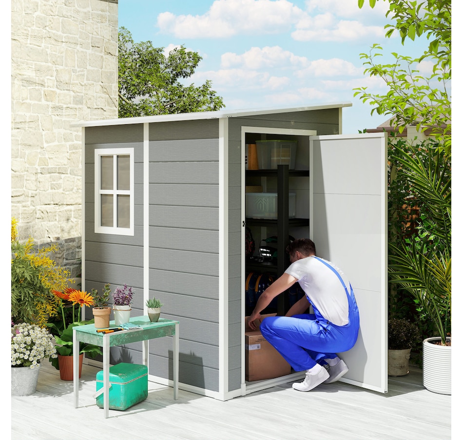 Image 964910_ALTMORE1.jpg, Product 964-910 / Price $539.99, Outsunny 4 x 5FT Lean to Outdoor Storage Shed Plastic Garden Tool Storage from Outsunny on TSC.ca's Home & Garden department
