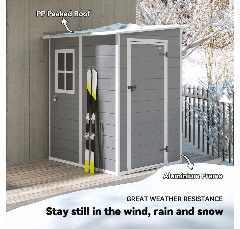 Image 964910_ALTMORE3.jpg, Product 964-910 / Price $539.99, Outsunny 4 x 5FT Lean to Outdoor Storage Shed Plastic Garden Tool Storage from Outsunny on TSC.ca's Home & Garden department