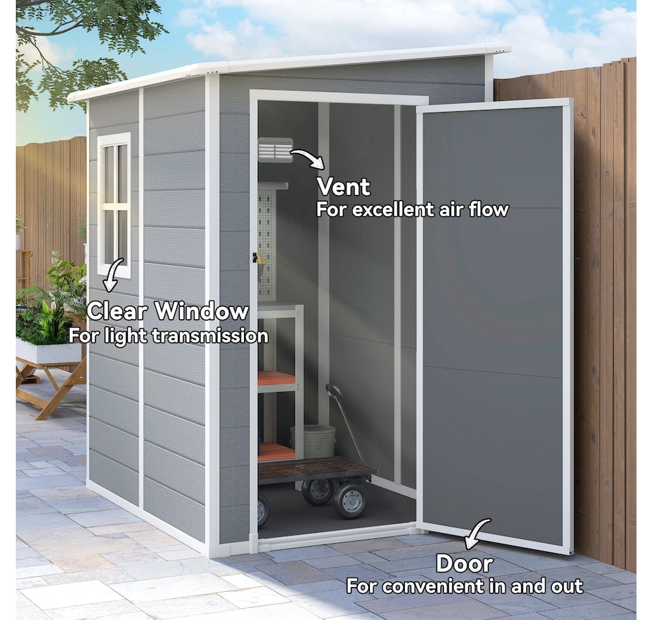 Image 964910_ALTMORE4.jpg, Product 964-910 / Price $539.99, Outsunny 4 x 5FT Lean to Outdoor Storage Shed Plastic Garden Tool Storage from Outsunny on TSC.ca's Home & Garden department