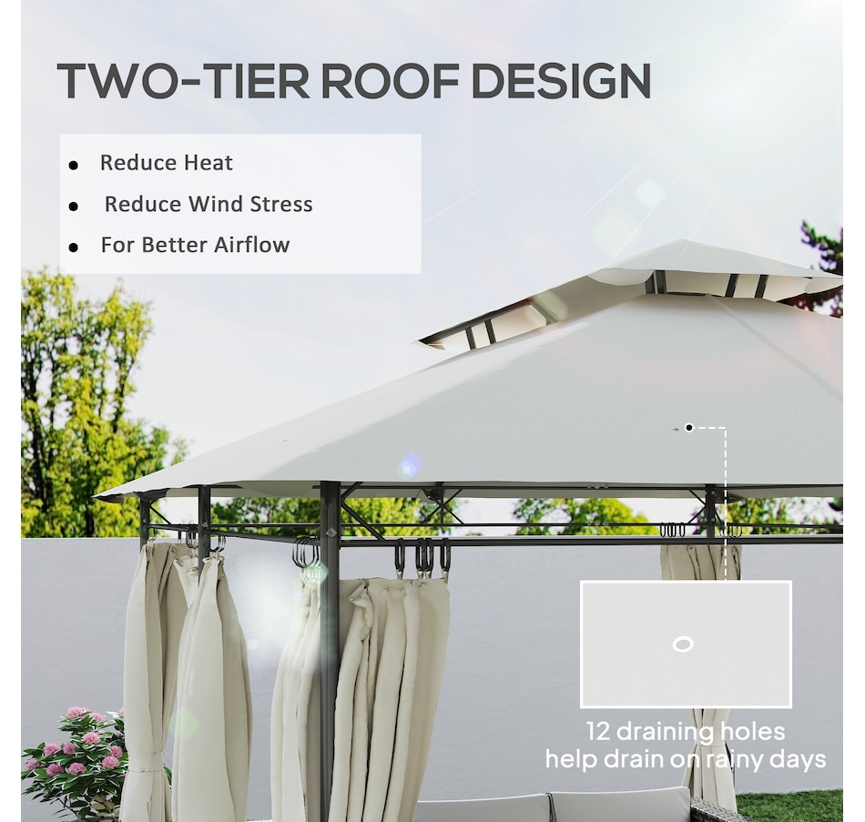 Image 964933_ALTMORE14.jpg, Product 964-933 / Price $239.99, Outsunny 10' x 13' Double Roof Patio Gazebo with Curtains, Cream White from Outsunny on TSC.ca's Home & Garden department