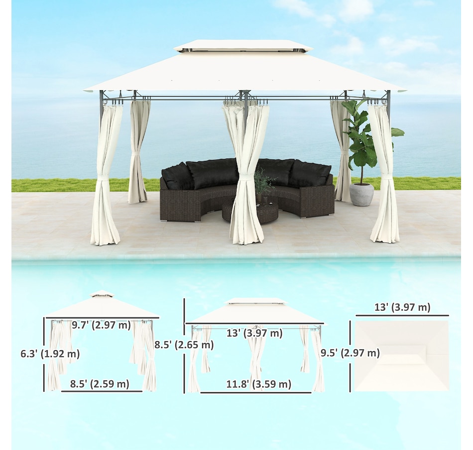 Image 964933_ALTMORE2.jpg, Product 964-933 / Price $239.99, Outsunny 10' x 13' Double Roof Patio Gazebo with Curtains, Cream White from Outsunny on TSC.ca's Home & Garden department
