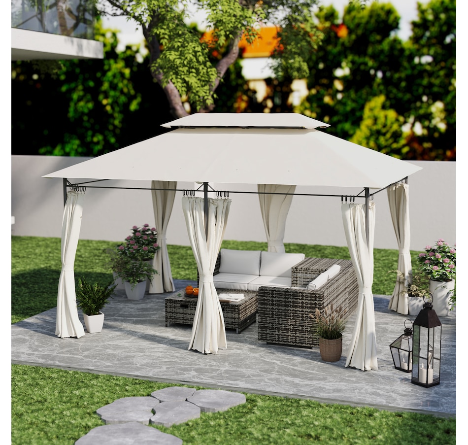 Image 964933_ALTMORE9.jpg, Product 964-933 / Price $239.99, Outsunny 10' x 13' Double Roof Patio Gazebo with Curtains, Cream White from Outsunny on TSC.ca's Home & Garden department
