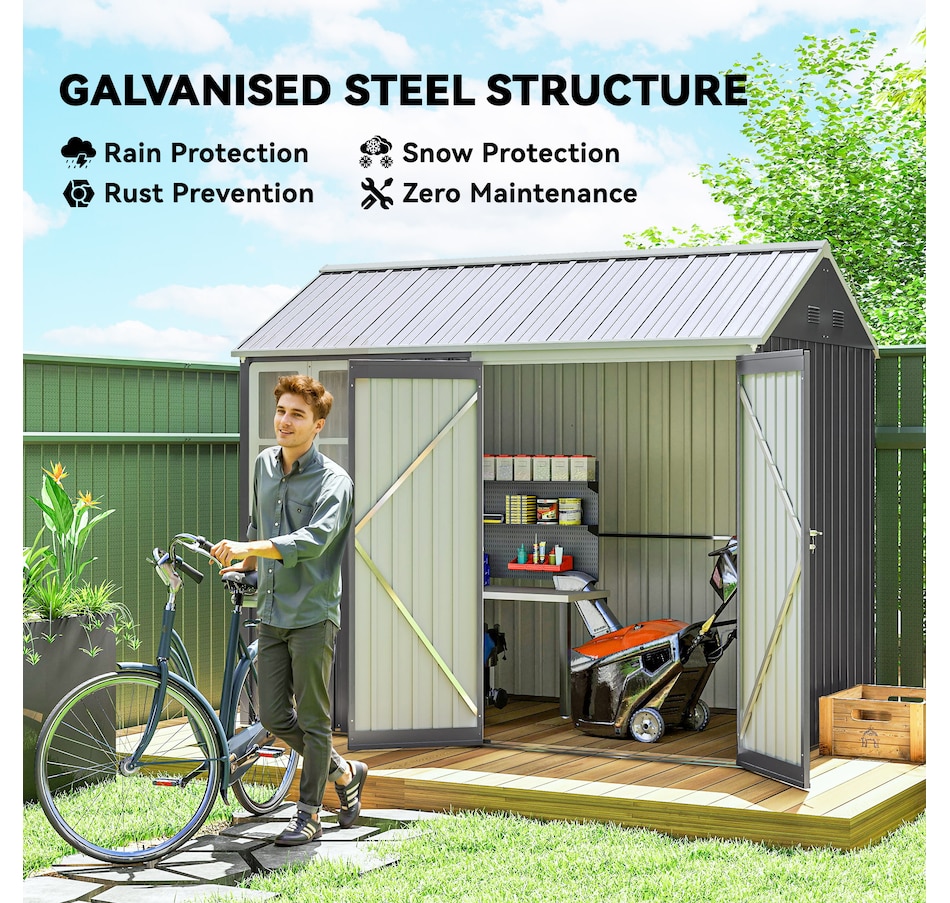 Image 964940_ALTMORE11.jpg, Product 964-940 / Price $559.99, Outsunny 8.5' x 5.5' Metal Garden Storage Shed with Lockable Door Grey from Outsunny on TSC.ca's Home & Garden department