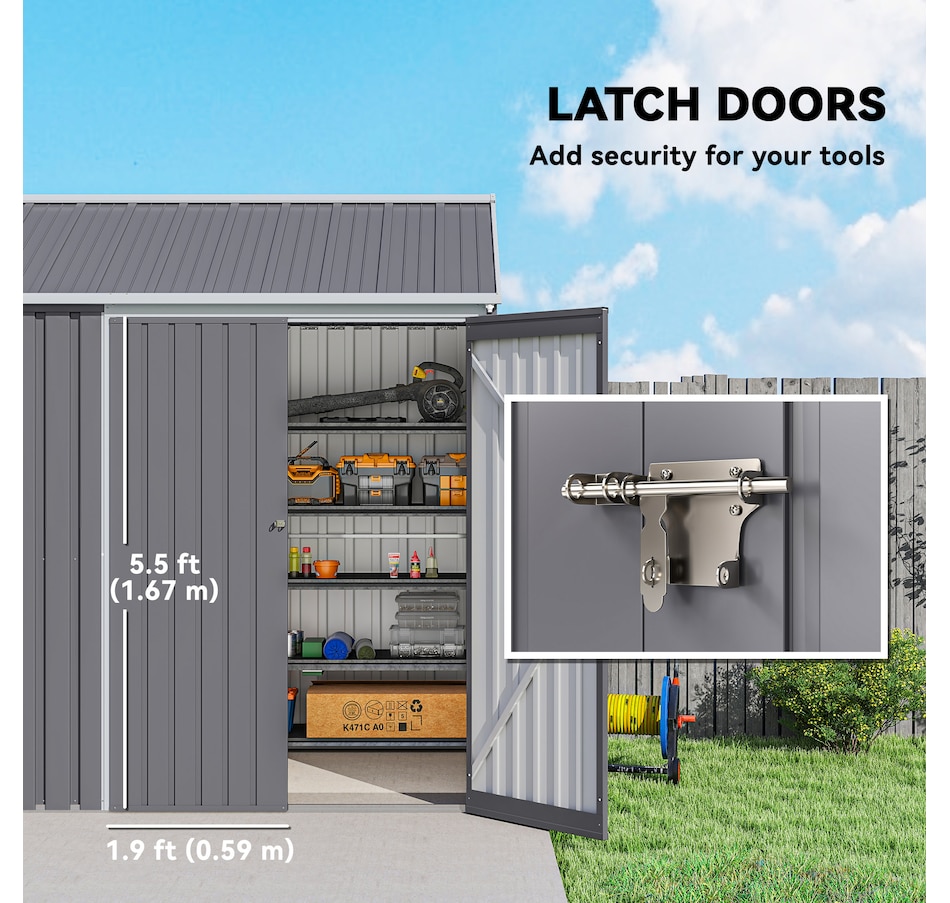 Image 964940_ALTMORE14.jpg, Product 964-940 / Price $559.99, Outsunny 8.5' x 5.5' Metal Garden Storage Shed with Lockable Door Grey from Outsunny on TSC.ca's Home & Garden department