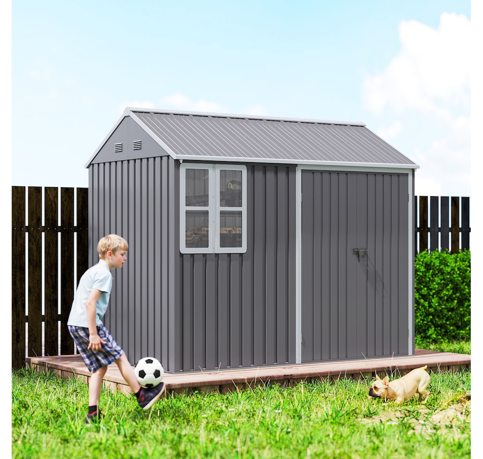 Image 964940_ALTMORE16.jpg, Product 964-940 / Price $559.99, Outsunny 8.5' x 5.5' Metal Garden Storage Shed with Lockable Door Grey from Outsunny on TSC.ca's Home & Garden department