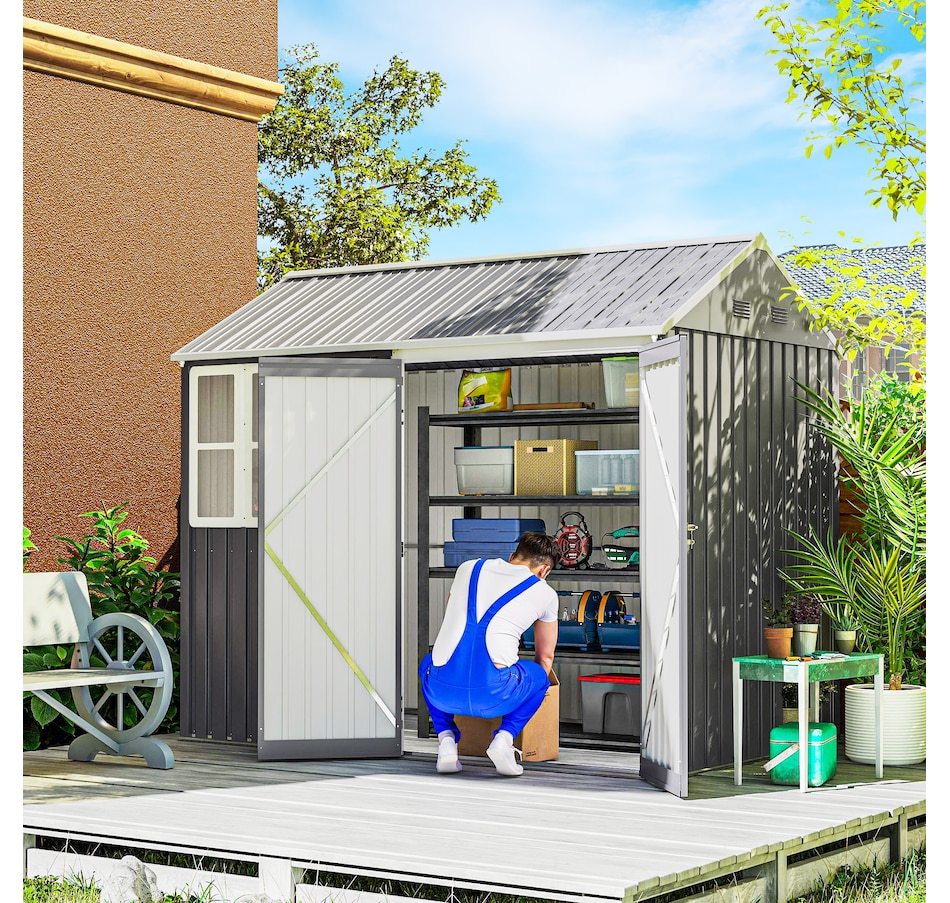 Image 964940_ALTMORE9.jpg, Product 964-940 / Price $559.99, Outsunny 8.5' x 5.5' Metal Garden Storage Shed with Lockable Door Grey from Outsunny on TSC.ca's Home & Garden department