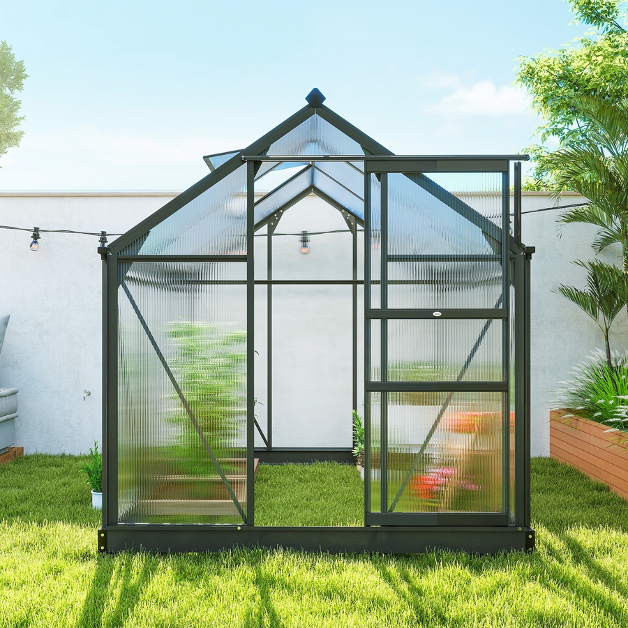 Image 964945_ALTMORE16.jpg, Product 964-945 / Price $369.99, Outsunny 6' x 6' x 6.6' Aluminum Polycarbonate Walk-In Garden Greenhouse from Outsunny on TSC.ca's Home & Garden department
