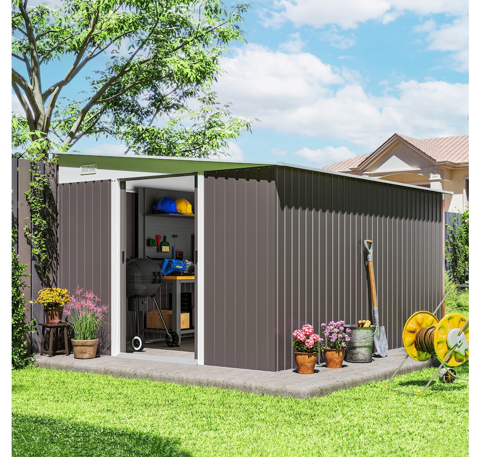 Image 964962_ALTMORE1.jpg, Product 964-962 / Price $629.99, Outsunny 11' x 9' Steel Garden Storage Shed, Outdoor Metal Tool House from Outsunny on TSC.ca's Home & Garden department
