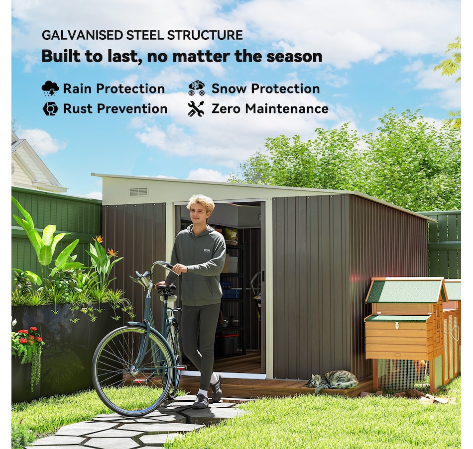 Image 964962_ALTMORE4.jpg, Product 964-962 / Price $629.99, Outsunny 11' x 9' Steel Garden Storage Shed, Outdoor Metal Tool House from Outsunny on TSC.ca's Home & Garden department