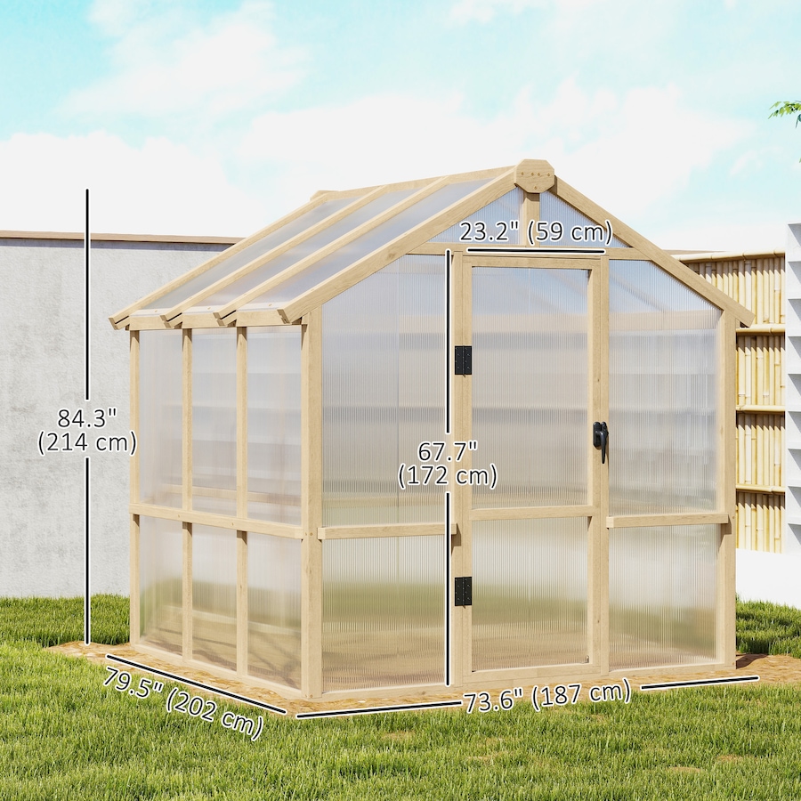 Image 964971_ALTMORE2.jpg, Product 964-971 / Price $569.99, Outsunny 6.6 x 6ft Polycarbonate Greenhouse Walk-in Wooden Green House from Outsunny on TSC.ca's Home & Garden department