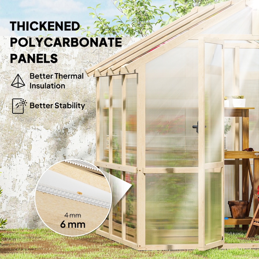 Image 964971_ALTMORE3.jpg, Product 964-971 / Price $569.99, Outsunny 6.6 x 6ft Polycarbonate Greenhouse Walk-in Wooden Green House from Outsunny on TSC.ca's Home & Garden department