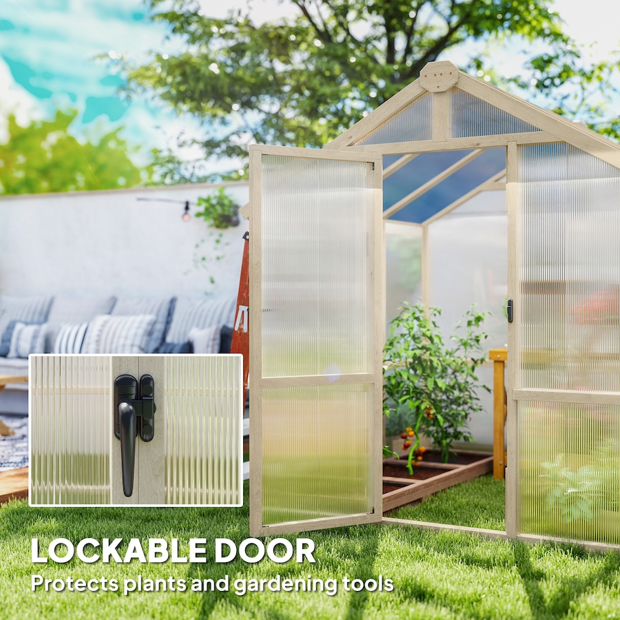 Image 964971_ALTMORE5.jpg, Product 964-971 / Price $569.99, Outsunny 6.6 x 6ft Polycarbonate Greenhouse Walk-in Wooden Green House from Outsunny on TSC.ca's Home & Garden department