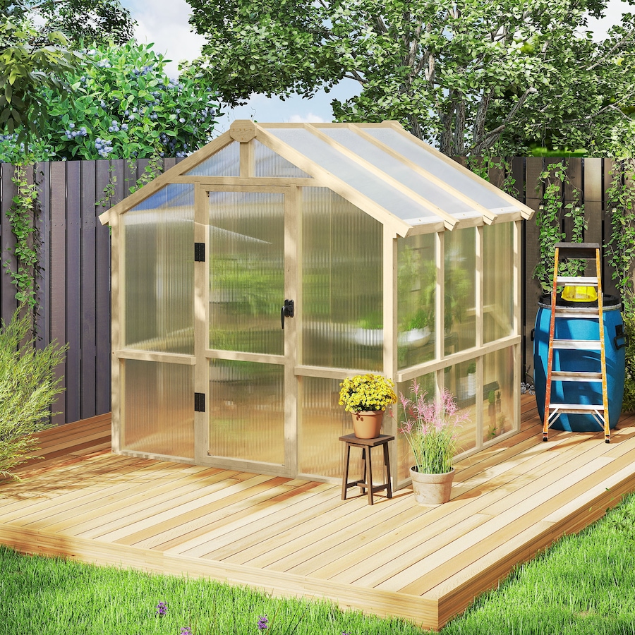 Image 964971_ALTMORE7.jpg, Product 964-971 / Price $569.99, Outsunny 6.6 x 6ft Polycarbonate Greenhouse Walk-in Wooden Green House from Outsunny on TSC.ca's Home & Garden department