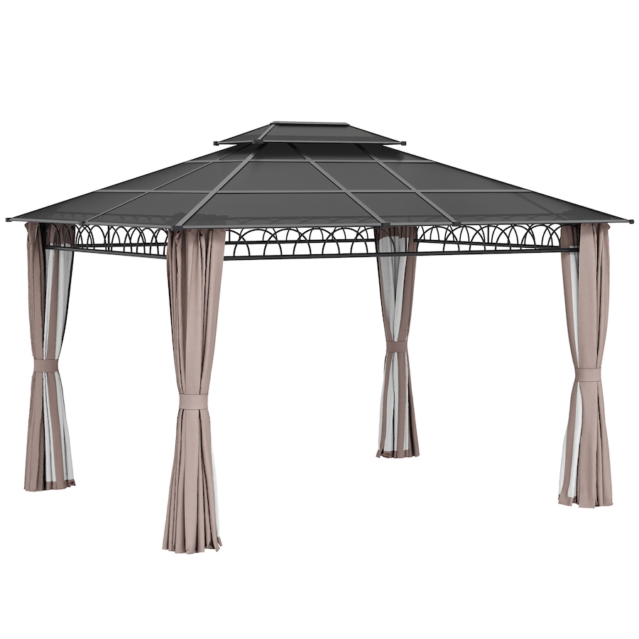 Image 964973.jpg, Product 964-973 / Price $729.99, Outsunny 10' x 12' Double Roof Hardtop Gazebo with Nettings Curtains Khaki from Outsunny on TSC.ca's Home & Garden department