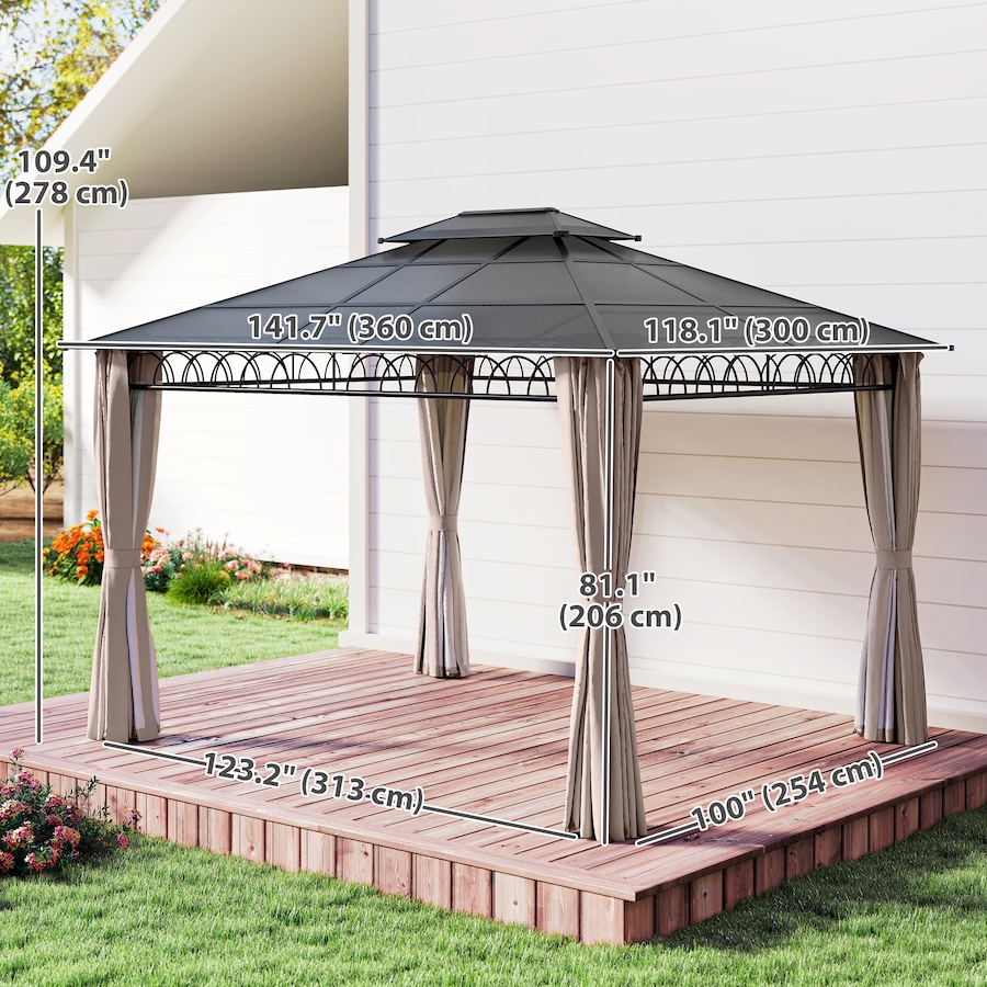 Image 964973_ALTMORE10.jpg, Product 964-973 / Price $729.99, Outsunny 10' x 12' Double Roof Hardtop Gazebo with Nettings Curtains Khaki from Outsunny on TSC.ca's Home & Garden department