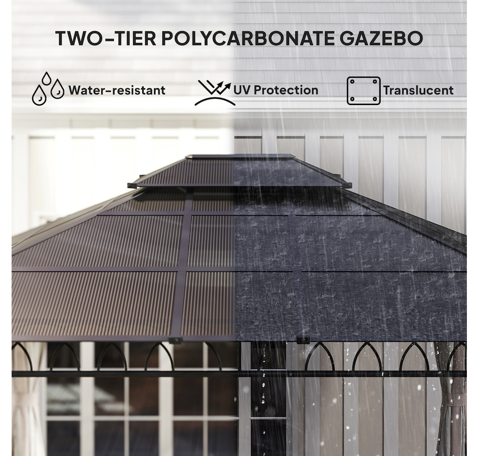 Image 964973_ALTMORE11.jpg, Product 964-973 / Price $879.99, Outsunny 10' x 12' Double Roof Hardtop Gazebo with Nettings Curtains Khaki from Outsunny on TSC.ca's Home & Garden department