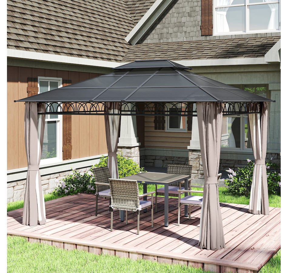Image 964973_ALTMORE16.jpg, Product 964-973 / Price $879.99, Outsunny 10' x 12' Double Roof Hardtop Gazebo with Nettings Curtains Khaki from Outsunny on TSC.ca's Home & Garden department