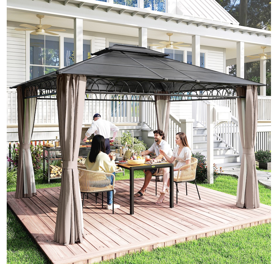 Image 964973_ALTMORE9.jpg, Product 964-973 / Price $879.99, Outsunny 10' x 12' Double Roof Hardtop Gazebo with Nettings Curtains Khaki from Outsunny on TSC.ca's Home & Garden department