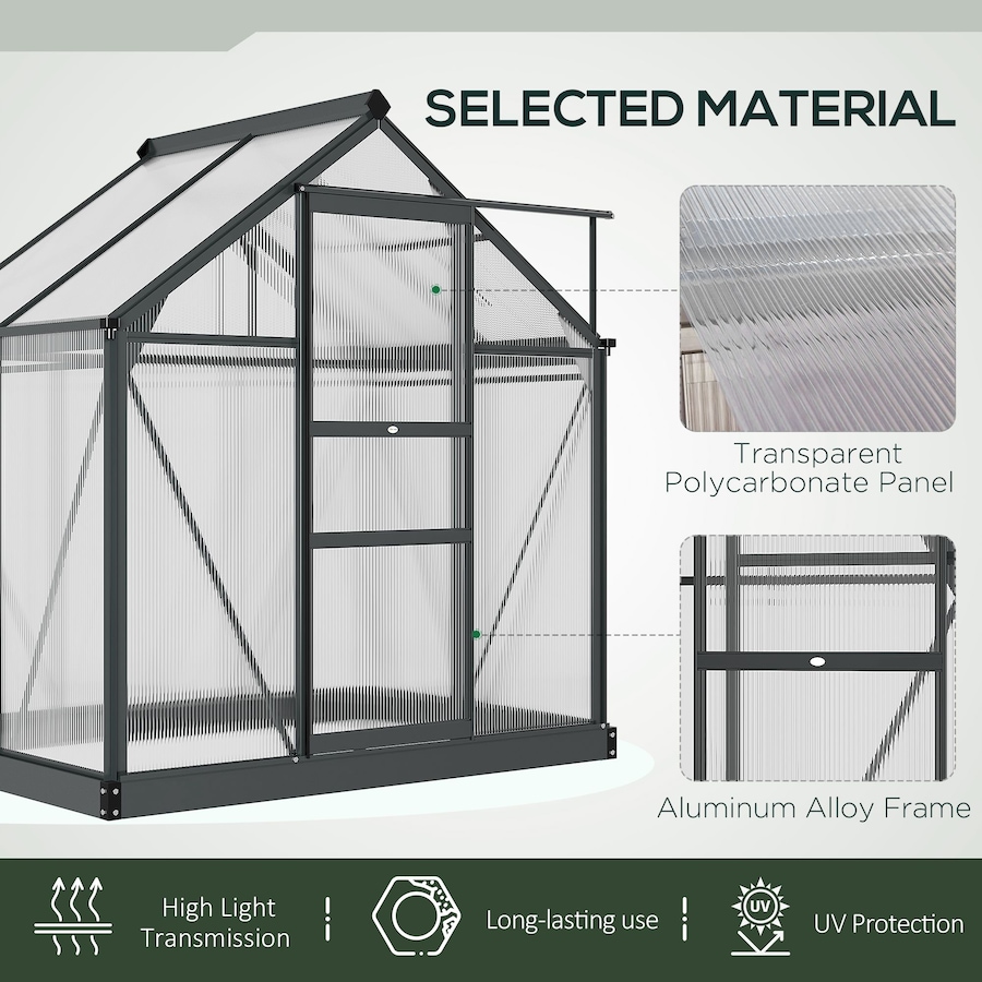 Image 964996_ALTMORE4.jpg, Product 964-996 / Price $369.99, Outsunny 6' x 4' x 6.6' Aluminum Polycarbonate Walk-In Garden Greenhouse from Outsunny on TSC.ca's Home & Garden department