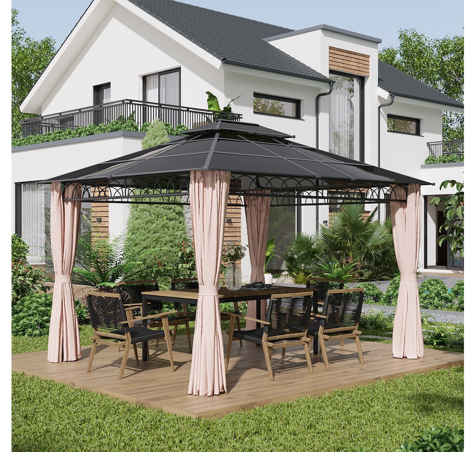Image 964997_ALTMORE1.jpg, Product 964-997 / Price $836.99, Outsunny 10' x 12' Double Roof Hardtop Gazebo with Nettings Curtains Khaki from Outsunny on TSC.ca's Home & Garden department