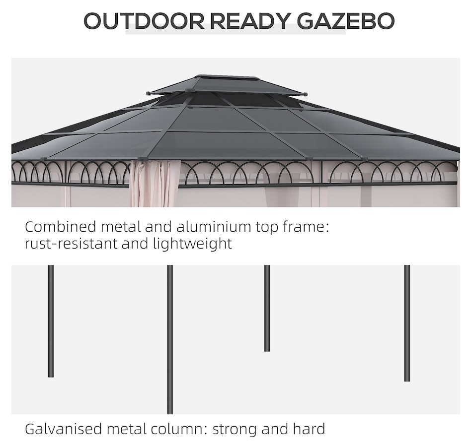Image 964997_ALTMORE5.jpg, Product 964-997 / Price $836.99, Outsunny 10' x 12' Double Roof Hardtop Gazebo with Nettings Curtains Khaki from Outsunny on TSC.ca's Home & Garden department