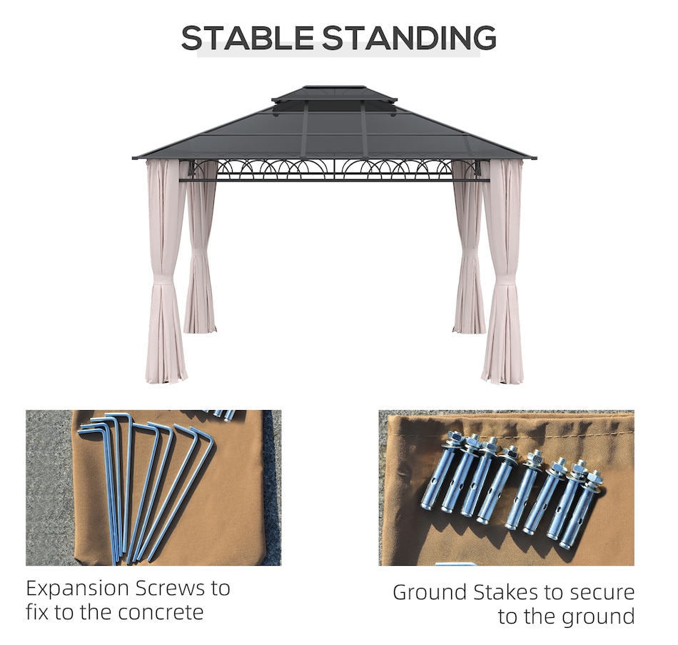 Image 964997_ALTMORE6.jpg, Product 964-997 / Price $836.99, Outsunny 10' x 12' Double Roof Hardtop Gazebo with Nettings Curtains Khaki from Outsunny on TSC.ca's Home & Garden department