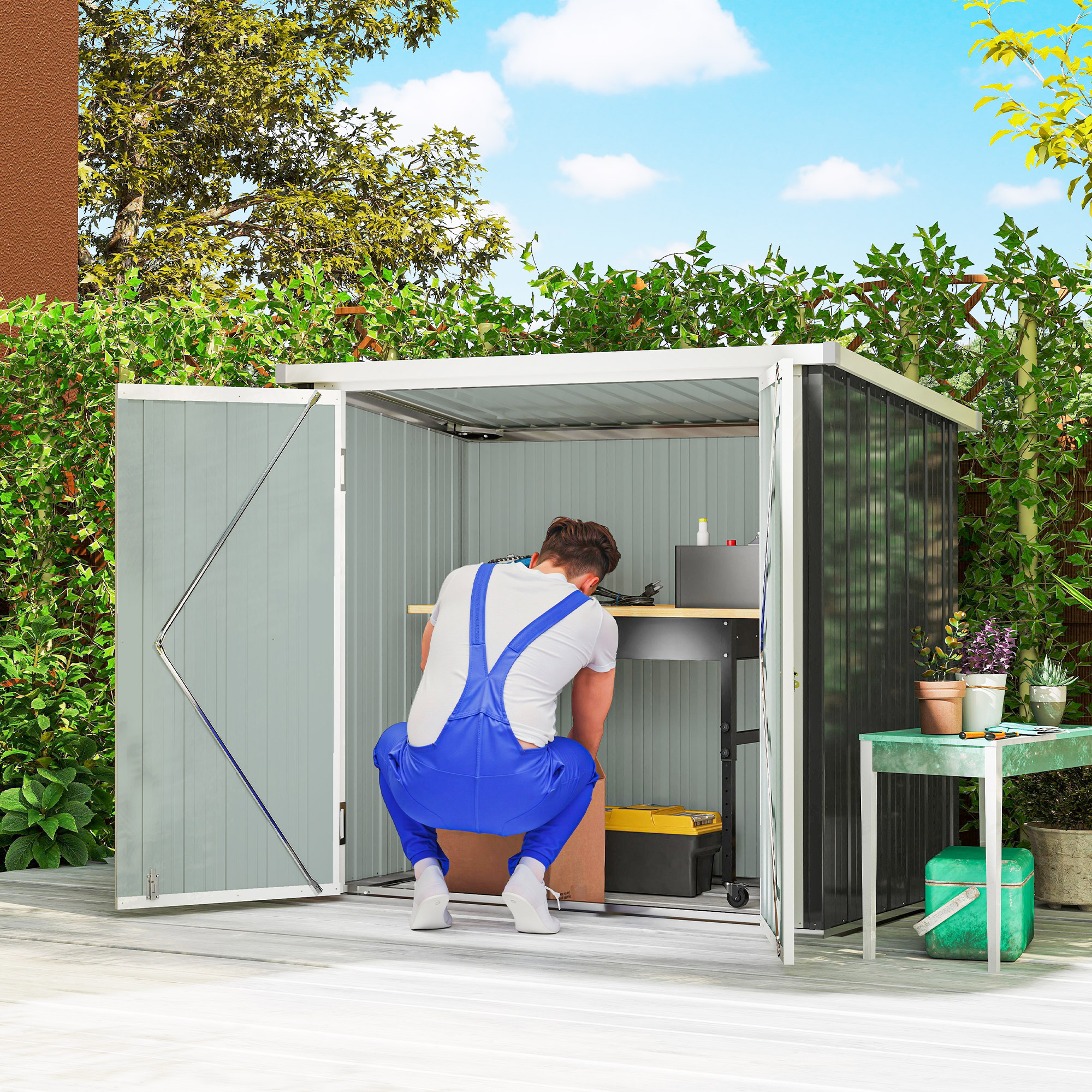 オーチャードハウス Outsunny 5' x 3' Metal Garden Storage Shed Tool House with Double