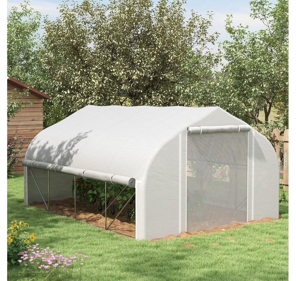 Image 965011_ALTMORE1.jpg, Product 965-011 / Price $189.99, Outsunny 13 x 9.8ft Walk-in Polytunnel Greenhouse, Zipped Roll Up Sidewalls from Outsunny on TSC.ca's Home & Garden department