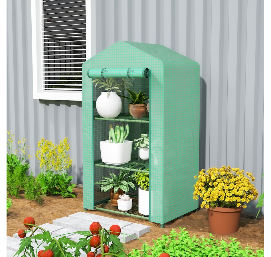 Image 965016_ALTMORE1.jpg, Product 965-016 / Price $44.99, Outsunny 3 Tier Mini Greenhouse, Small Greenhouse with PE Cover, Green from Outsunny on TSC.ca's Home & Garden department