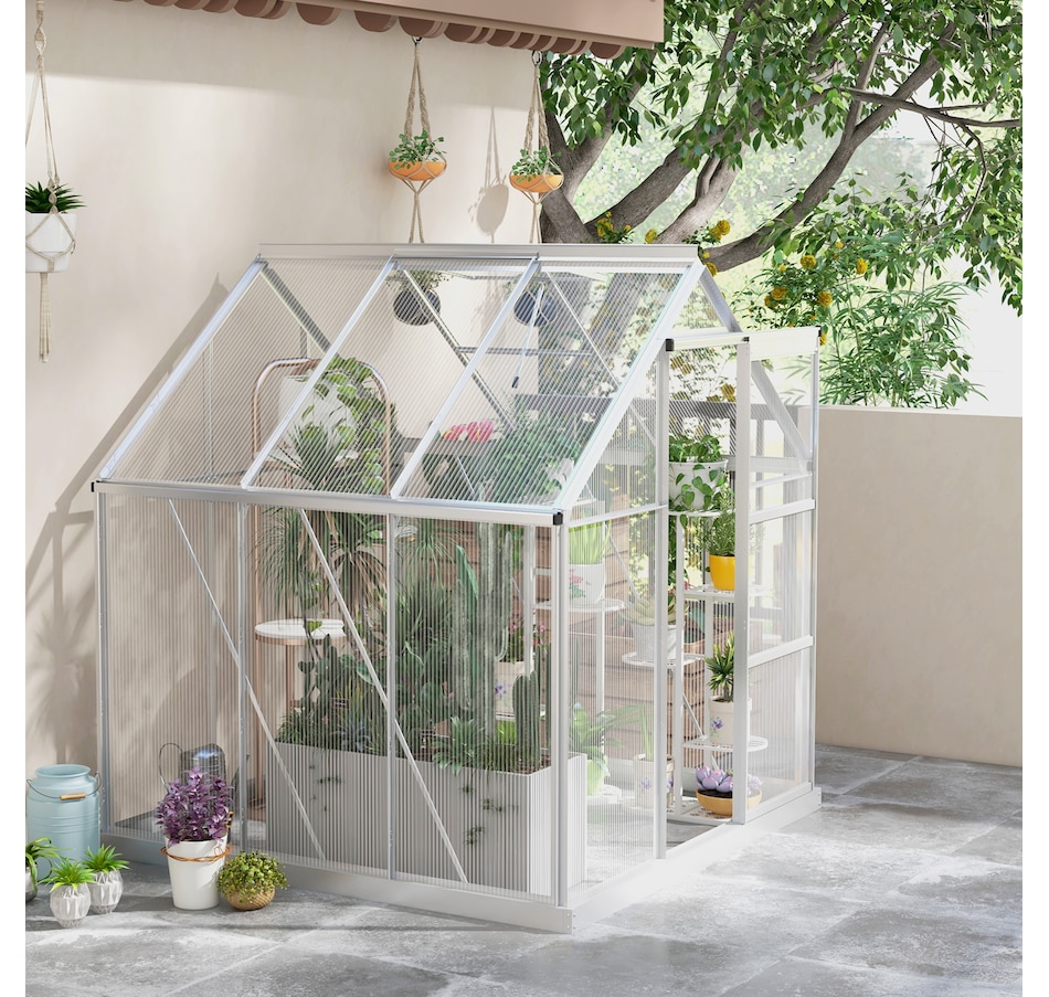 Image 965045_ALTMORE1.jpg, Product 965-045 / Price $369.99, Outsunny 6' x 6' Walk-In Polycarbonate Greenhouse with Foundation Window from Outsunny on TSC.ca's Home & Garden department