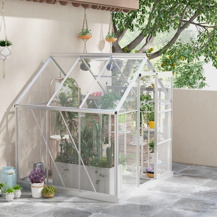 Image 965045_ALTMORE1.jpg, Product 965-045 / Price $289.99, Outsunny 6' x 6' Walk-In Polycarbonate Greenhouse with Foundation Window from Outsunny on TSC.ca's Home & Garden department