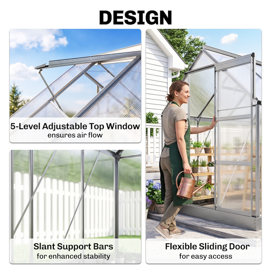 Image 965045_ALTMORE10.jpg, Product 965-045 / Price $289.99, Outsunny 6' x 6' Walk-In Polycarbonate Greenhouse with Foundation Window from Outsunny on TSC.ca's Home & Garden department