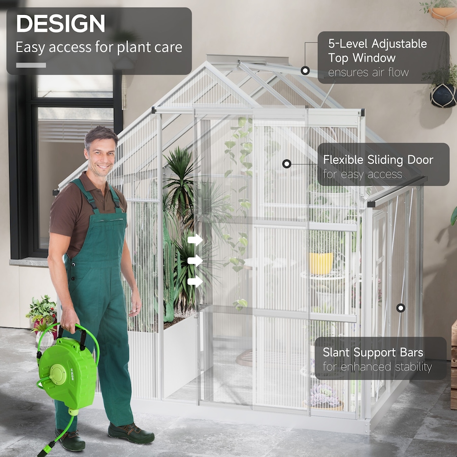 Image 965045_ALTMORE3.jpg, Product 965-045 / Price $289.99, Outsunny 6' x 6' Walk-In Polycarbonate Greenhouse with Foundation Window from Outsunny on TSC.ca's Home & Garden department