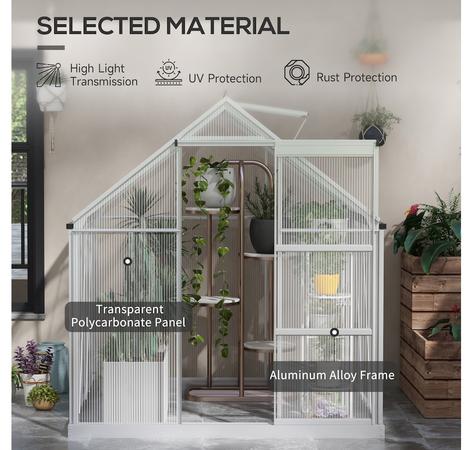Image 965045_ALTMORE4.jpg, Product 965-045 / Price $369.99, Outsunny 6' x 6' Walk-In Polycarbonate Greenhouse with Foundation Window from Outsunny on TSC.ca's Home & Garden department