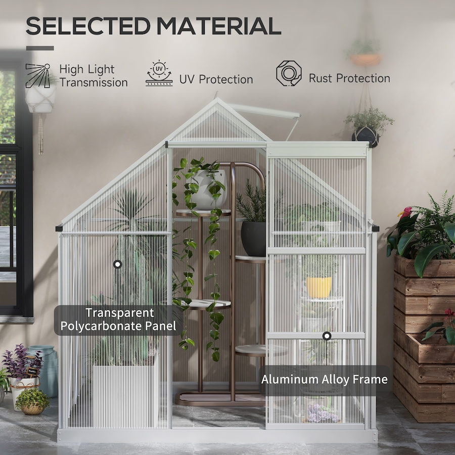 Image 965045_ALTMORE4.jpg, Product 965-045 / Price $289.99, Outsunny 6' x 6' Walk-In Polycarbonate Greenhouse with Foundation Window from Outsunny on TSC.ca's Home & Garden department