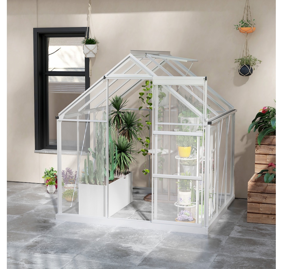 Image 965045_ALTMORE7.jpg, Product 965-045 / Price $369.99, Outsunny 6' x 6' Walk-In Polycarbonate Greenhouse with Foundation Window from Outsunny on TSC.ca's Home & Garden department