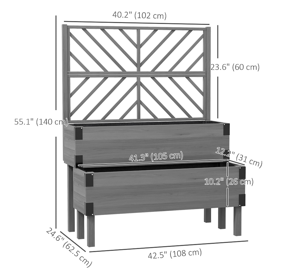 Image 965067_ALTMORE2.jpg, Product 965-067 / Price $169.99, Outsunny 2 Tier Wooden Raised Bed w/ Trellis Elevated Planter Box, Grey from Outsunny on TSC.ca's Home & Garden department