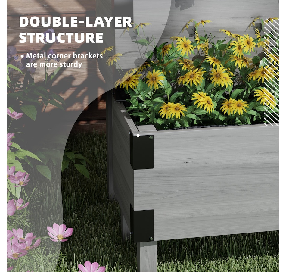 Image 965067_ALTMORE4.jpg, Product 965-067 / Price $169.99, Outsunny 2 Tier Wooden Raised Bed w/ Trellis Elevated Planter Box, Grey from Outsunny on TSC.ca's Home & Garden department