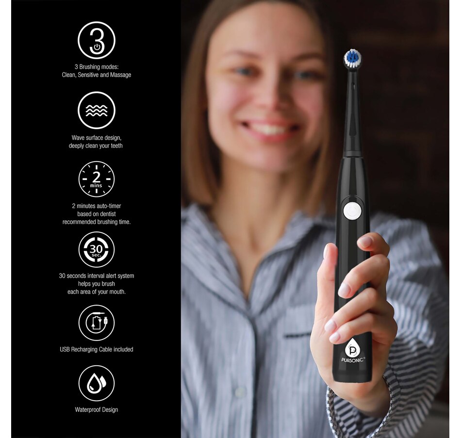 Image 965389_ALTMORE1.jpg, Product 965-389 / Price $142.56, Him™s and Her™s Pursonic USB Rechargeable Rotary Toothbrush Bundle “ Black & White Set with 6 Brush Heads and UV Sanitizer Design from Pursonic on TSC.ca's Beauty department