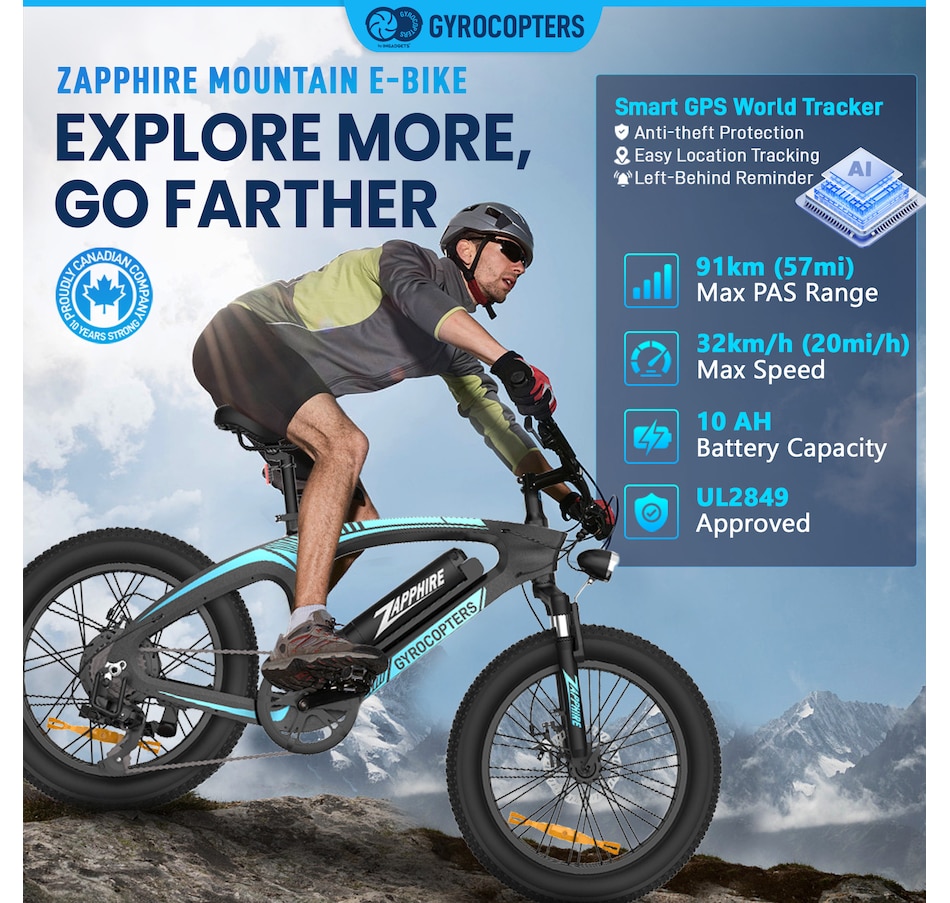 Image 965724_ALTMORE8.jpg, Product 965-724 / Price $899.99, Gyrocopters Zapphire Mountain E-Bike | UL 2849 | 42V 10Ah Lithium-Ion Battery | Up to 91 km Range | 3 Riding Modes from Gyrocopters on TSC.ca's Health & Fitness department