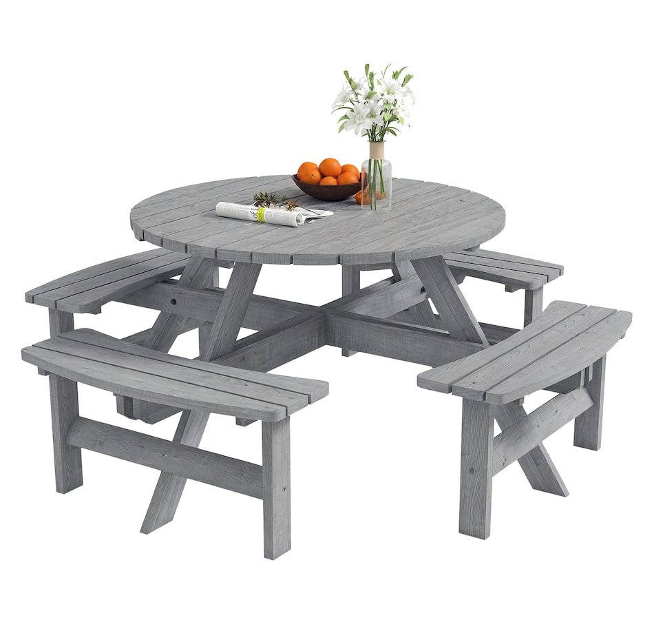Image 965737.jpg, Product 965-737 / Price $409.99, Outsunny Wooden Patio Dining Set, Outdoor Table and Benches Set, Grey from Outsunny on TSC.ca's Home & Garden department