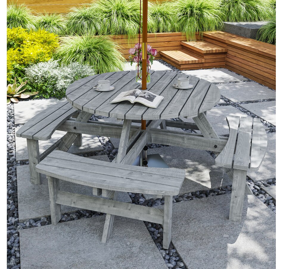Image 965737_ALTMORE1.jpg, Product 965-737 / Price $409.99, Outsunny Wooden Patio Dining Set, Outdoor Table and Benches Set, Grey from Outsunny on TSC.ca's Home & Garden department