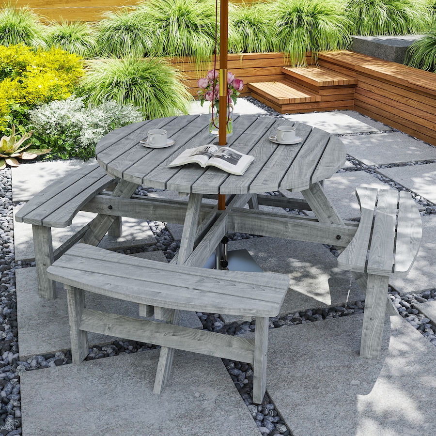 Image 965737_ALTMORE1.jpg, Product 965-737 / Price $319.99, Outsunny Wooden Patio Dining Set, Outdoor Table and Benches Set, Grey from Outsunny on TSC.ca's Home & Garden department