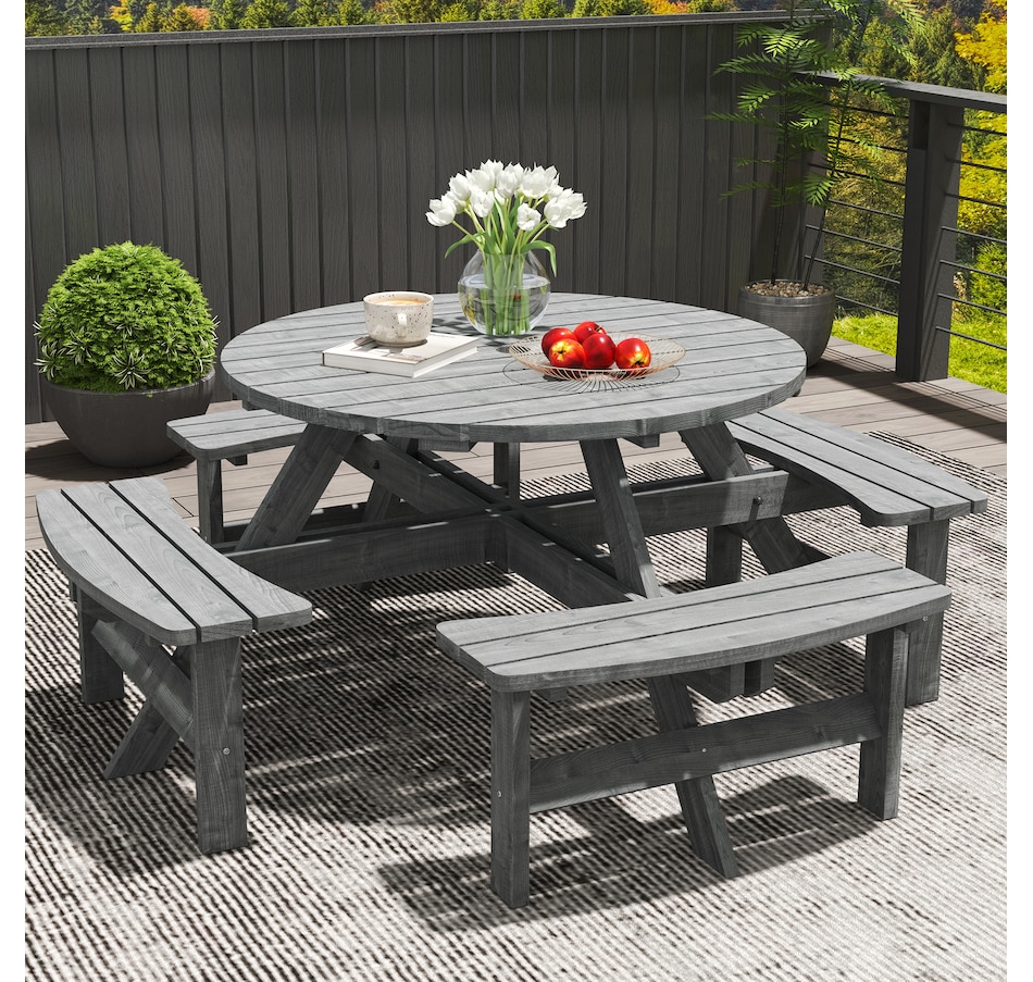 Image 965737_ALTMORE7.jpg, Product 965-737 / Price $409.99, Outsunny Wooden Patio Dining Set, Outdoor Table and Benches Set, Grey from Outsunny on TSC.ca's Home & Garden department