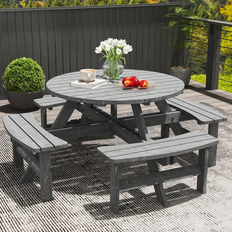Image 965737_ALTMORE7.jpg, Product 965-737 / Price $319.99, Outsunny Wooden Patio Dining Set, Outdoor Table and Benches Set, Grey from Outsunny on TSC.ca's Home & Garden department